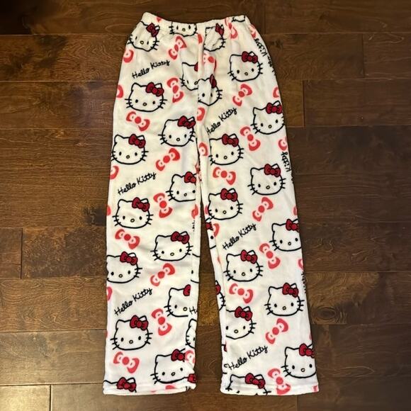 NEW Hello Kitty White & Pink Fleece Pajama Pants sz XS / Small Sanrio Kawaii - Picture 2 of 4